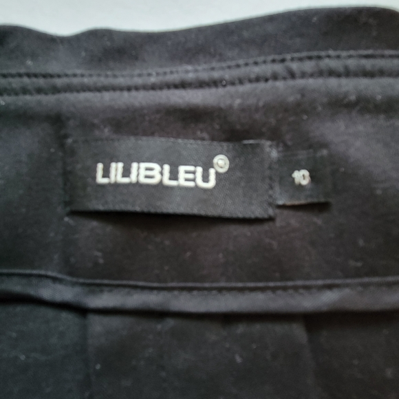 Lili Bleu Black Brushed Cotton A-Line Midi Skirt Inverted Pleats Hem Detail 10 - Picture 7 of 11